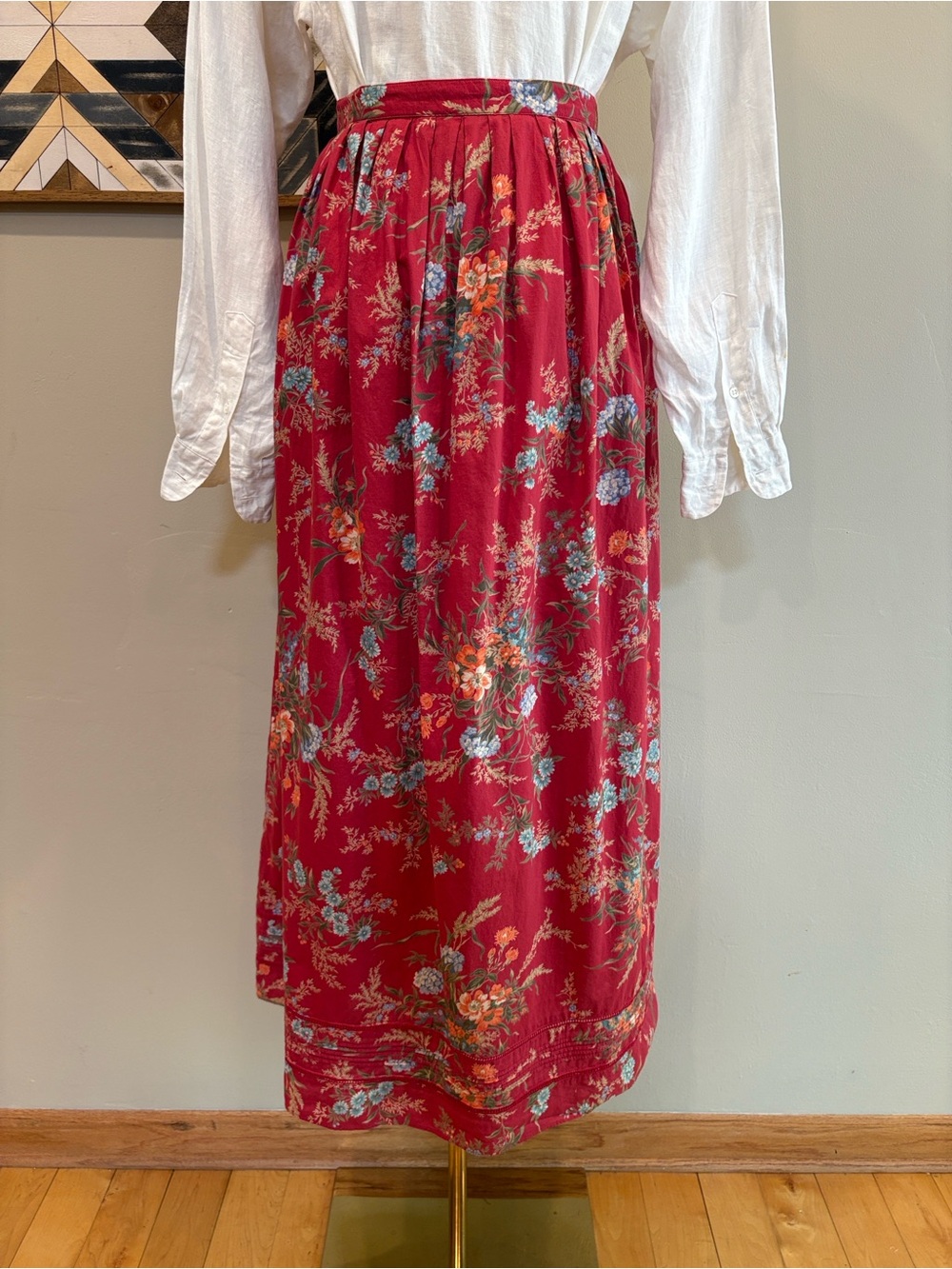 Vintage Lauren Ralph Lauren Red Cotton Floral Prairie Maxi Skirt sz Medium / 12 - Picture 7 of 12